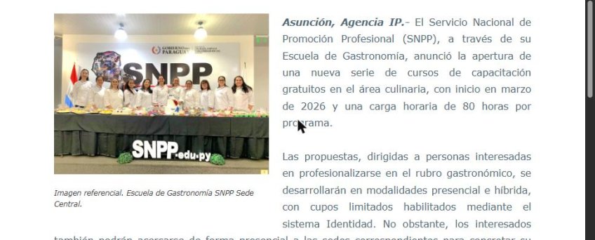 El SNPP habilita nuevos cursos gratuitos de gastronomía en Luque, San Lorenzo y Asunción