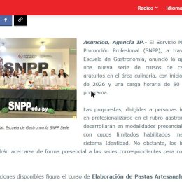El SNPP habilita nuevos cursos gratuitos de gastronomía en Luque, San Lorenzo y Asunción